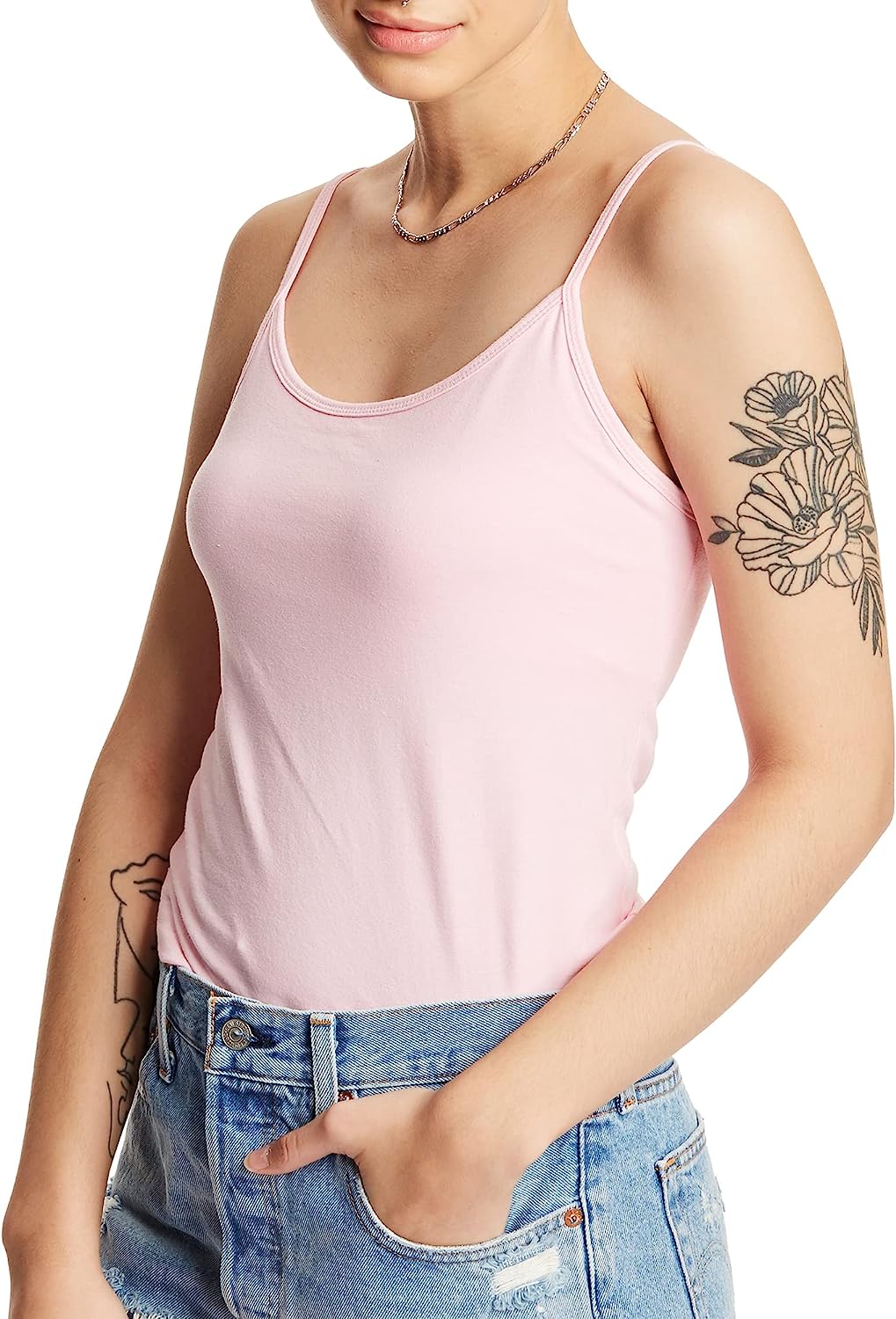 Hanes Women's Stretch Cotton Cami With Built-In Shelf Bra， Women’s Cotton Tank， Women’s Stretch Cotton Camisole - Image 4